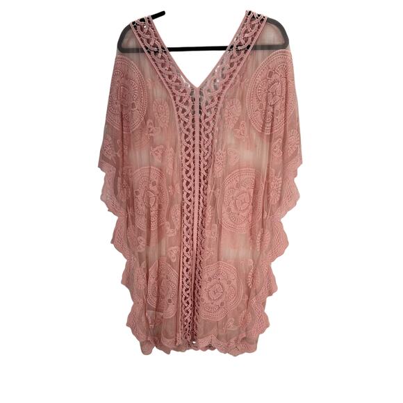 Rachel Zoe Blush Embroidered‎ Sheer Boho Kaftan Cover-Up OS - Picture 4 of 7
